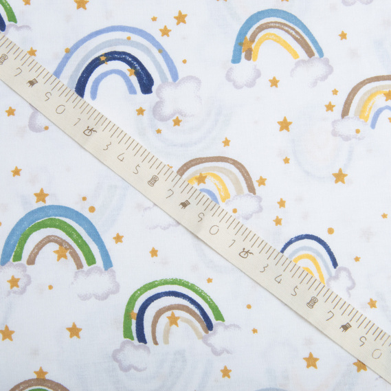 Тканина бязь ранфорс для постільної білизни 2,4 м V-23681/8 веселка біла, фото 4