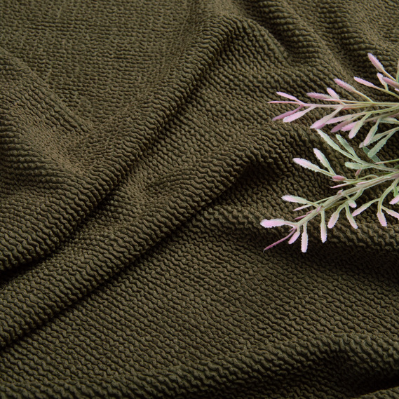 Ткань трикотаж Бифлекс фактурный гофрированный жатка хакі, фото 3 Ткань трикотаж Бифлекс фактурный гофрированный жатка хакі, фото 3