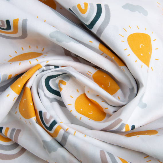 Тканина бязь ранфорс для постільної білизни, бавовна, 130 гр/м2, 240 см V-5050/01 Веселка сіро жовта, фото 1