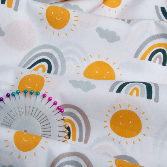 Тканина бязь ранфорс для постільної білизни, бавовна, 130 гр/м2, 240 см V-5050/01 Веселка сіро жовта, фото 3