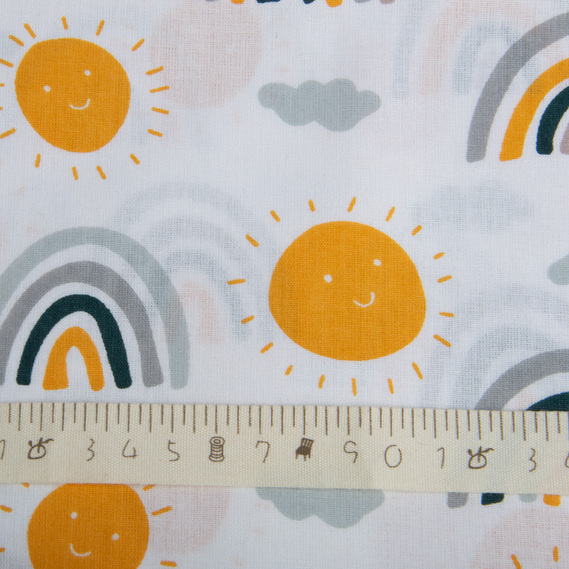 Тканина бязь ранфорс для постільної білизни, бавовна, 130 гр/м2, 240 см V-5050/01 Веселка сіро жовта, фото 4