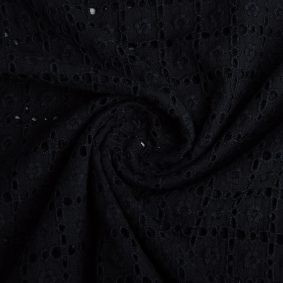 Тканина плательна бавовна батист прошва чорний, фото 1