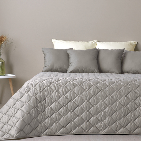 Покривало на ліжко Стиль Cube 180х210 см IDEIA двосторонне, міцна стібка тканини, антиалергенне волокно сірий/квіти, фото 1