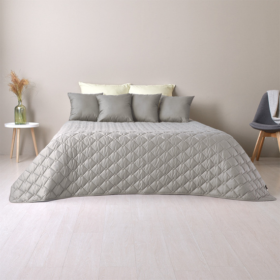 Покривало на ліжко Стиль Cube 180х210 см IDEIA двосторонне, міцна стібка тканини, антиалергенне волокно сірий/квіти, фото 6