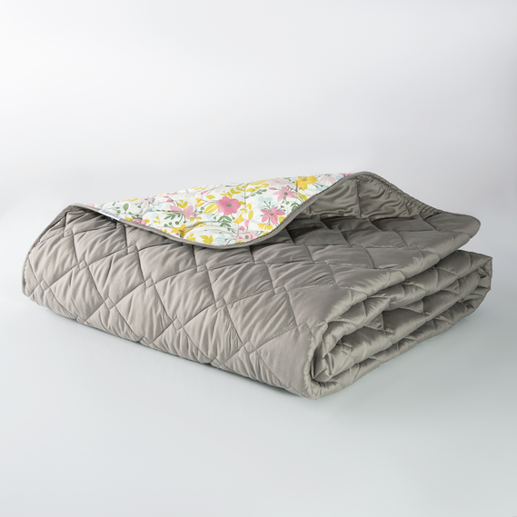 Покривало на ліжко Стиль Cube 180х210 см IDEIA двосторонне, міцна стібка тканини, антиалергенне волокно сірий/квіти, фото 7