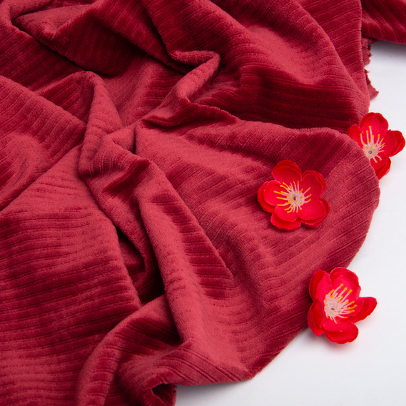 Тканина ВЕЛЮР Смуги однотонний марсала, фото 3