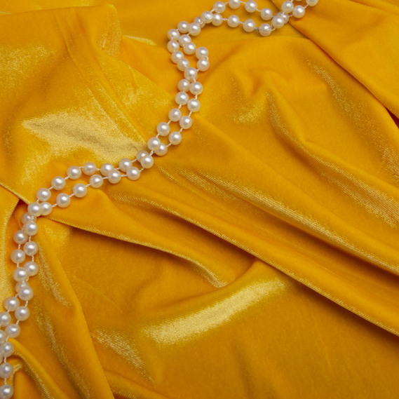 Тканина Велюр стрейч однотонний, тканина костюмна, платтяна оксамитова, оксамит жовтий, фото 3