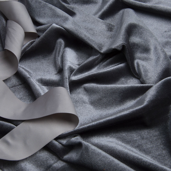 Тканина Велюр стрейч однотонний, тканина костюмна, платтяна оксамитова, оксамит графіт, фото 3
