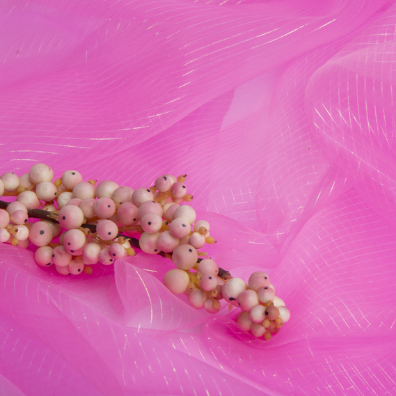 Тканина органза хамелеон смуги яскраво рожева, фото 3