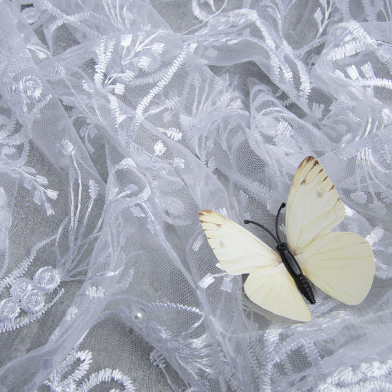 Fabric mesh embroidery with pearls Лола біла, фото 3