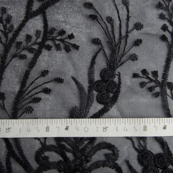 Ткань сетка вышивка с жемчужинами Лола чорна, фото 4