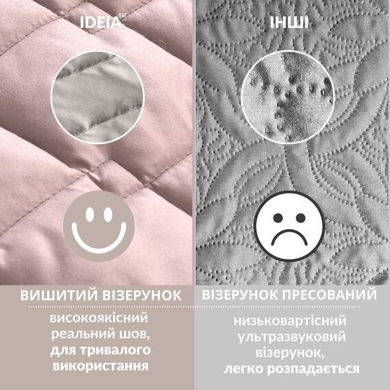 Покрывало 100×135 см двустороннее IDEIA для кресла, дивана, гипоаллергенное, прочная стёжка, дивандек, накидка пудра/св.сірий, фото 5