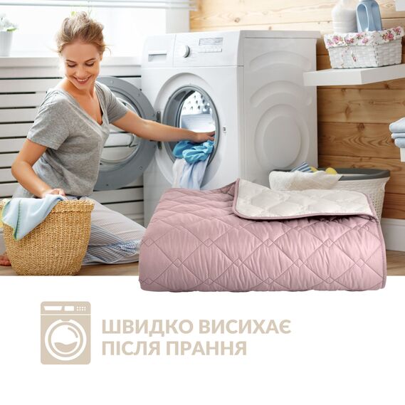 Покрывало 100×135 см двустороннее IDEIA для кресла, дивана, гипоаллергенное, прочная стёжка, дивандек, накидка пудра/св.сірий, фото 6