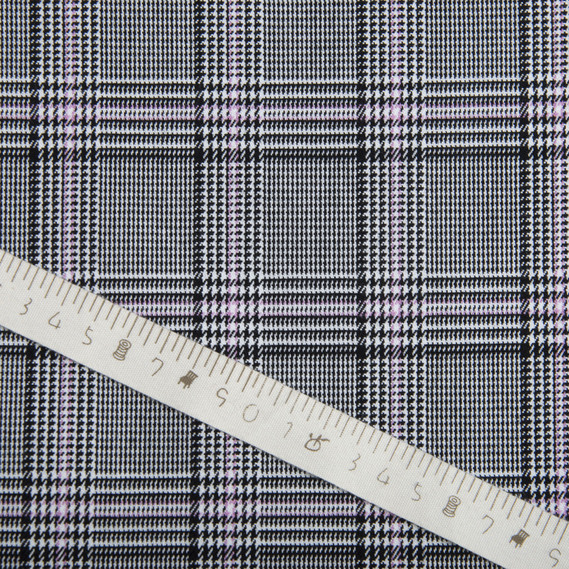 Тканина костюмна Клітина, 150 см, 275 г/м², Клітка, Шотландка, костюмка чорно рожева, фото 4
