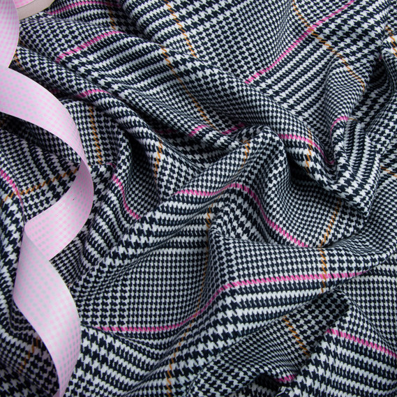 Ткань костюмная Клетка пл 238 гр/м2 V-110/1 смуга рожева, фото 3