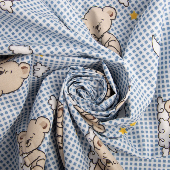 Ткань бязь ранфорс для постельного белья, хлопок, 130 гр/м2, 240 см ведмедик блакитний, фото 1