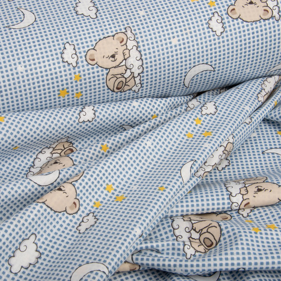 Ткань бязь ранфорс для постельного белья, хлопок, 130 гр/м2, 240 см ведмедик блакитний, фото 3