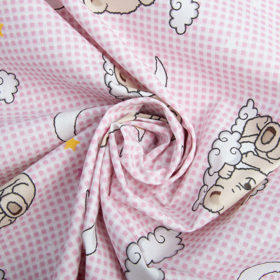 Тканина бязь ранфорс для постільної білизни, бавовна, 130 гр/м2, 240 см ведмедик рожевий, фото 1