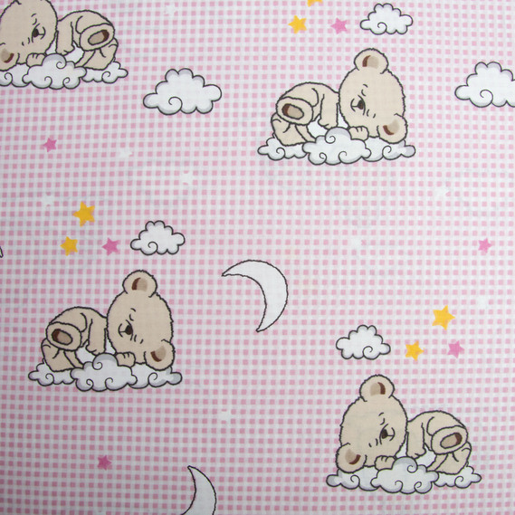 Тканина бязь ранфорс для постільної білизни, бавовна, 130 гр/м2, 240 см ведмедик рожевий, фото 2