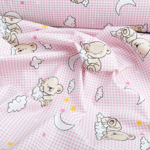 Тканина бязь ранфорс для постільної білизни, бавовна, 130 гр/м2, 240 см ведмедик рожевий, фото 3