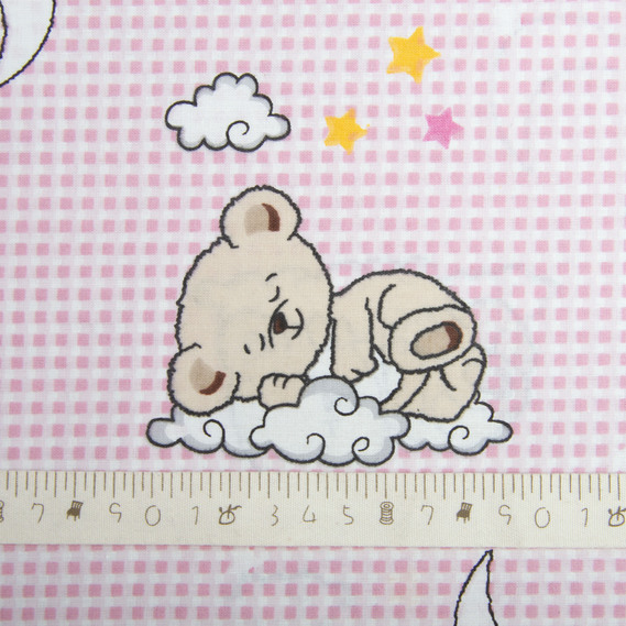 Тканина бязь ранфорс для постільної білизни, бавовна, 130 гр/м2, 240 см ведмедик рожевий, фото 5