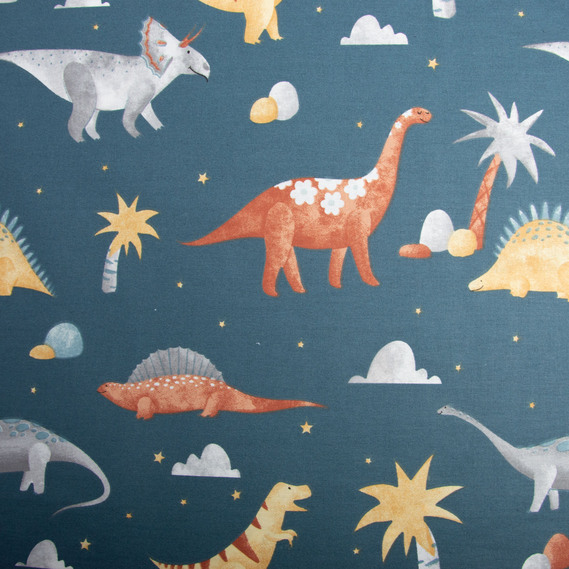 Тканина бязь ранфорс для постільної білизни, бавовна, 130 гр/м2, 240 см Діно синій, фото 2