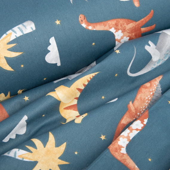 Тканина бязь ранфорс для постільної білизни, бавовна, 130 гр/м2, 240 см Діно синій, фото 3