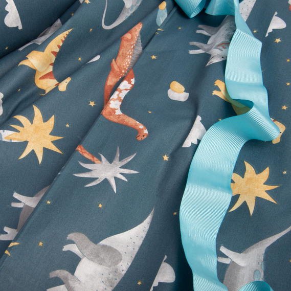 Тканина бязь ранфорс для постільної білизни, бавовна, 130 гр/м2, 240 см Діно синій, фото 4