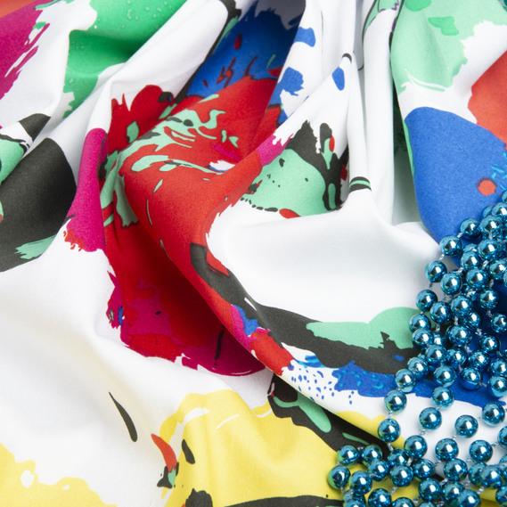 Ткань костюмная коттон квітка акварель жовто/синя, фото 3