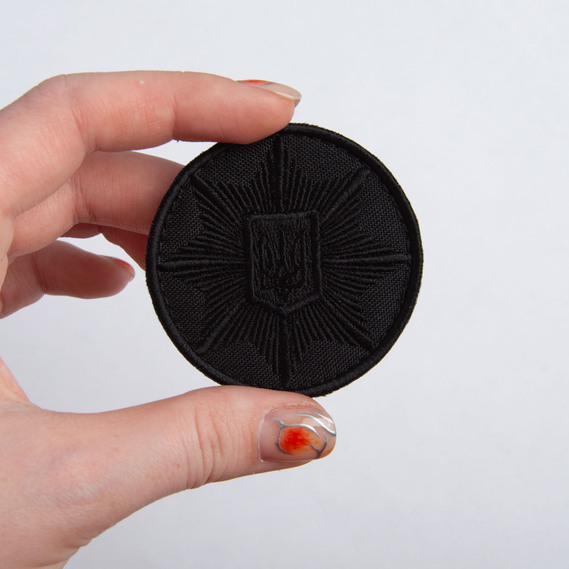 Шеврон на липучці Кокарда Поліція кругла 6 см, вишитий патч нашивка шеврон, липучка чорна на чорному, фото 2