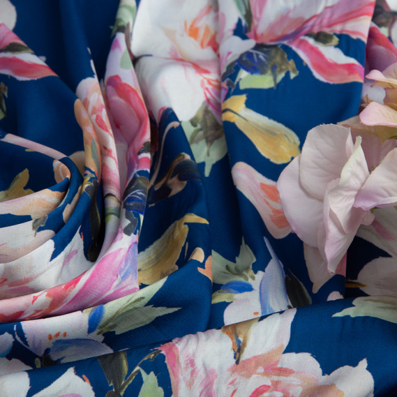 Ткань плательная атлас шелк шантрія синя, фото 4