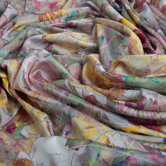 Тканина атлас шовк сатин Armani Arti квіти жовті, фото 2