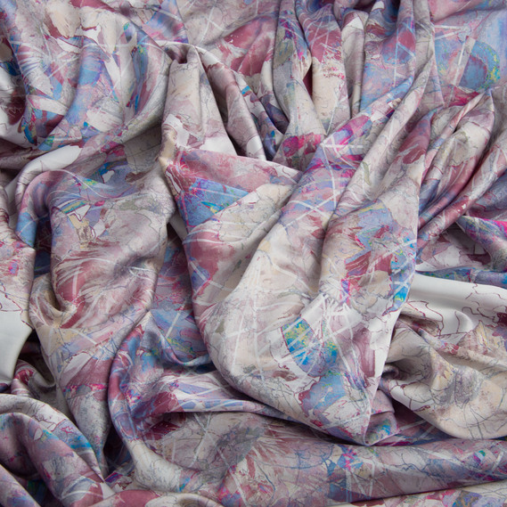 Fabric satin silk satin Armani Arti квіти беж, фото 2