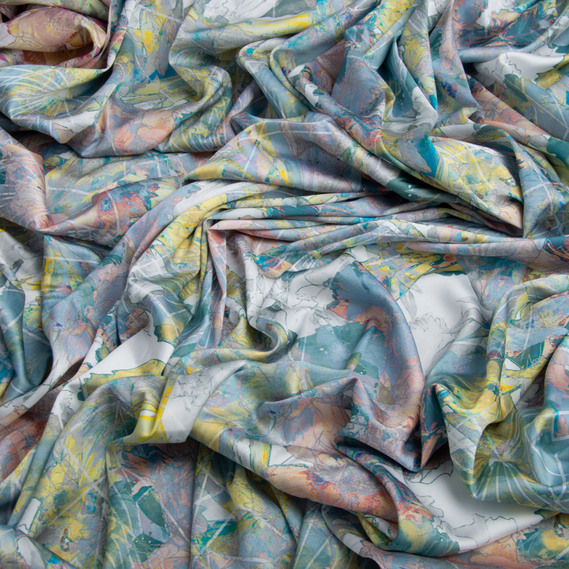 Тканина атлас шовк сатин Armani Arti квіти лимон, фото 2 Тканина атлас шовк сатин Armani Arti квіти лимон, фото 2