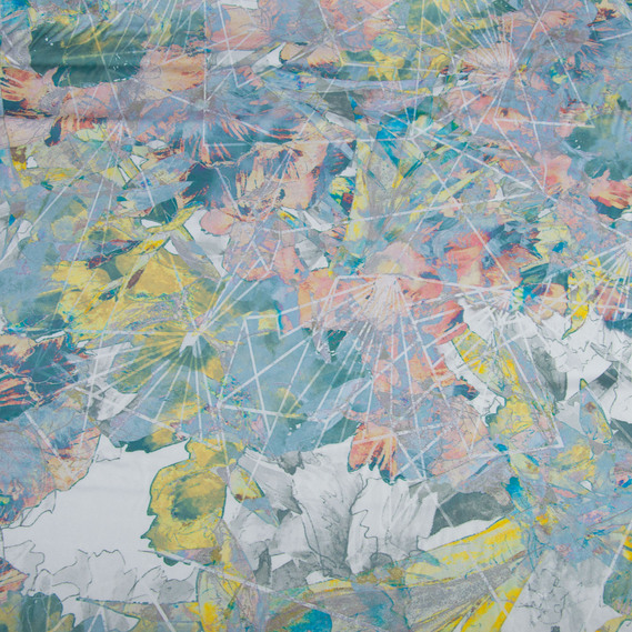 Тканина атлас шовк сатин Armani Arti квіти лимон, фото 3