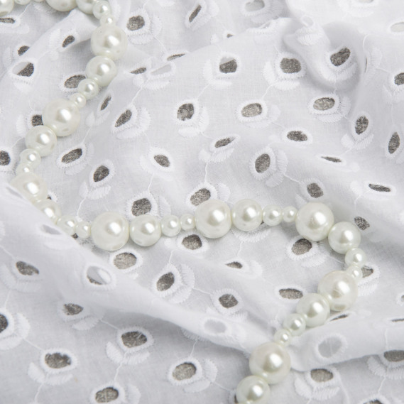 Ткань батист прошва натуральная хлопок 130 см, 120 г/м2, для рубашек, платьев, детской одежды Аделіна білий, фото 3