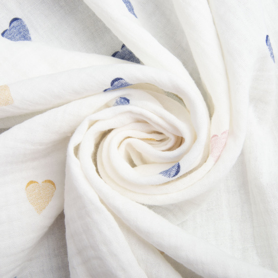 Two-Layer Cotton Muslin Fabric for Summer Clothing and Home Textiles двошарова сердечка білий, фото 1 Two-Layer Cotton Muslin Fabric for Summer Clothing and Home Textiles двошарова сердечка білий, фото 1