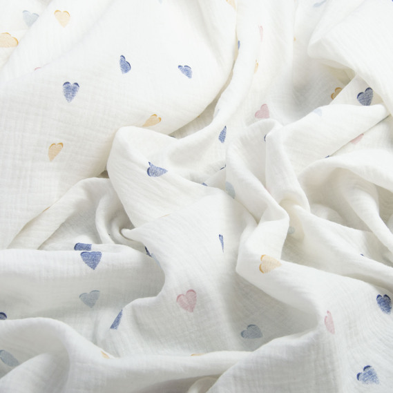 Two-Layer Cotton Muslin Fabric for Summer Clothing and Home Textiles двошарова сердечка білий, фото 2 Two-Layer Cotton Muslin Fabric for Summer Clothing and Home Textiles двошарова сердечка білий, фото 2