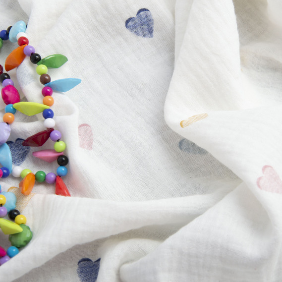 Тканина бавовняна платтяна Муслін двошарова 140 см, 120 г/м2 для суконь, блузок, спідниць, халатів, костюмів сердечка білий, фото 3