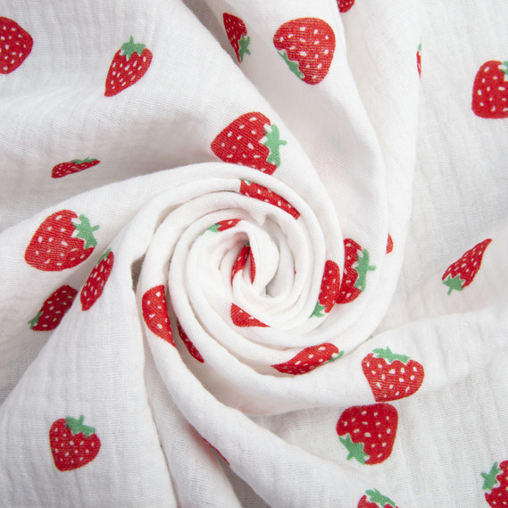 Two-Layer Cotton Muslin Fabric for Summer Clothing and Home Textiles двошарова суниці, фото 1