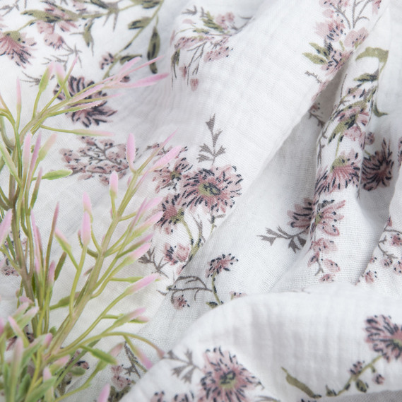 Ткань хлопок плательная Муслин двухслойный 140 см, 120 гр/м2 для платьев, блузок, юбок, халатов, костюмов букетик, фото 3