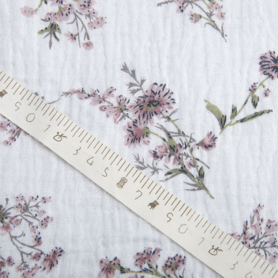 Ткань хлопок плательная Муслин двухслойный 140 см, 120 гр/м2 для платьев, блузок, юбок, халатов, костюмов букетик, фото 4