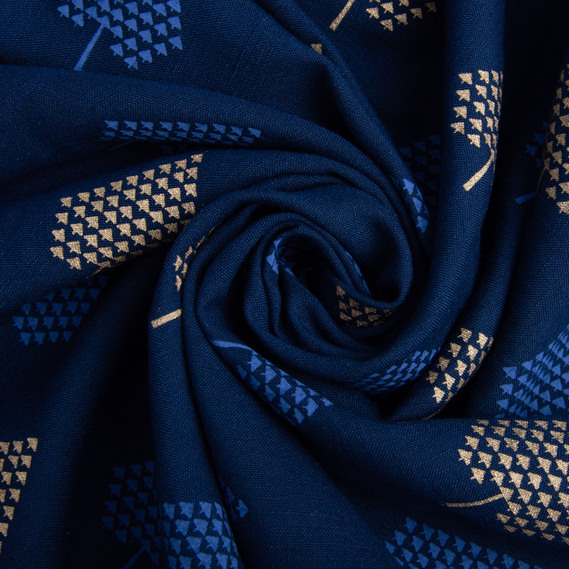 Тканина костюмна імітація льну з напиленням дерева т/синя, фото 1