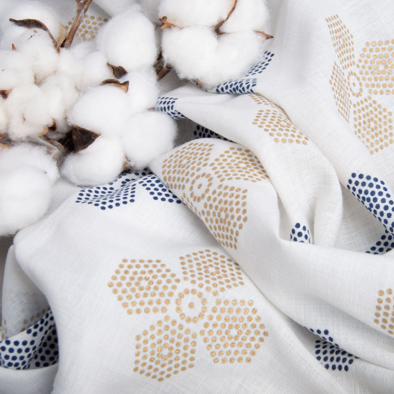 Тканина костюмна імітація льну з напиленням квітка молоко, фото 3 Тканина костюмна імітація льну з напиленням квітка молоко, фото 3