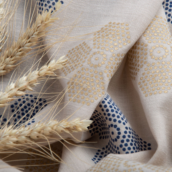 Тканина костюмна імітація льну з напиленням квітка беж, фото 3