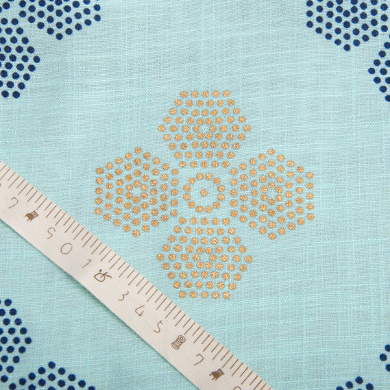 Тканина костюмна імітація льну з напиленням квітка бірюза, фото 4