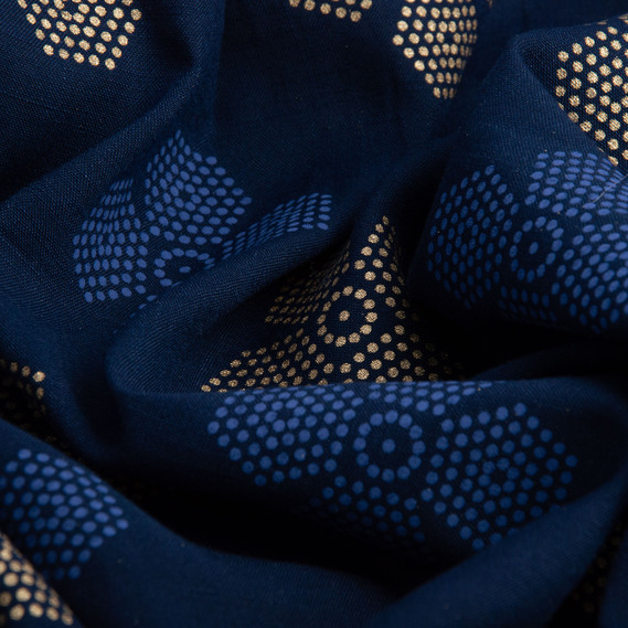 Тканина костюмна імітація льну з напиленням квітка т/синя, фото 2