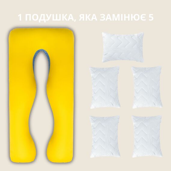 Подушка П-форми IDEIA 140х75х20 см U-shape для вагітних, реабілітації та щоденного комфорту, з наволочкою на блискавці, антиалергенна жовто/блакитна, фото 4