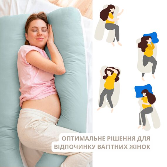 Подушка П-форми IDEIA 140х75х20 см U-shape для вагітних, реабілітації та щоденного комфорту, з наволочкою на блискавці, антиалергенна жовто/блакитна, фото 11