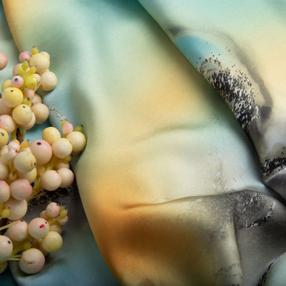 Тканина плательная атлас шовк стрейч бірюза, фото 3